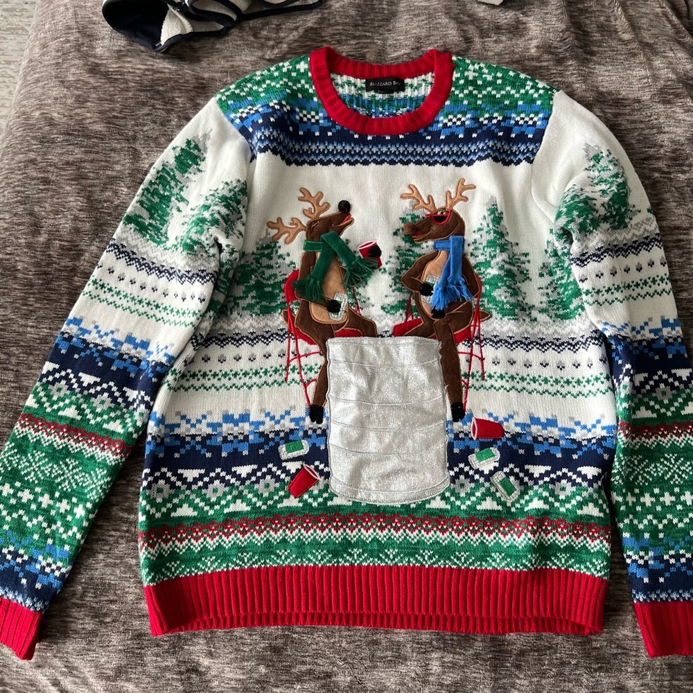 Holiday Reindeer Crewneck Sweater - Red, Green, Blue